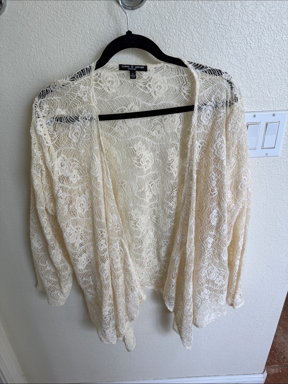 Cable & Gauge Cream Lace Open-Front Cardigan